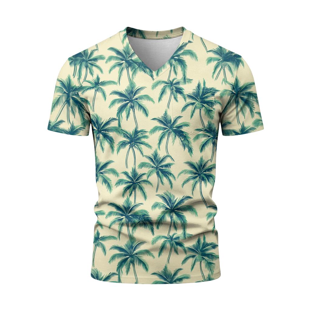 T-shirt da uomo alla moda con stampa, scollo a V, maniche corte