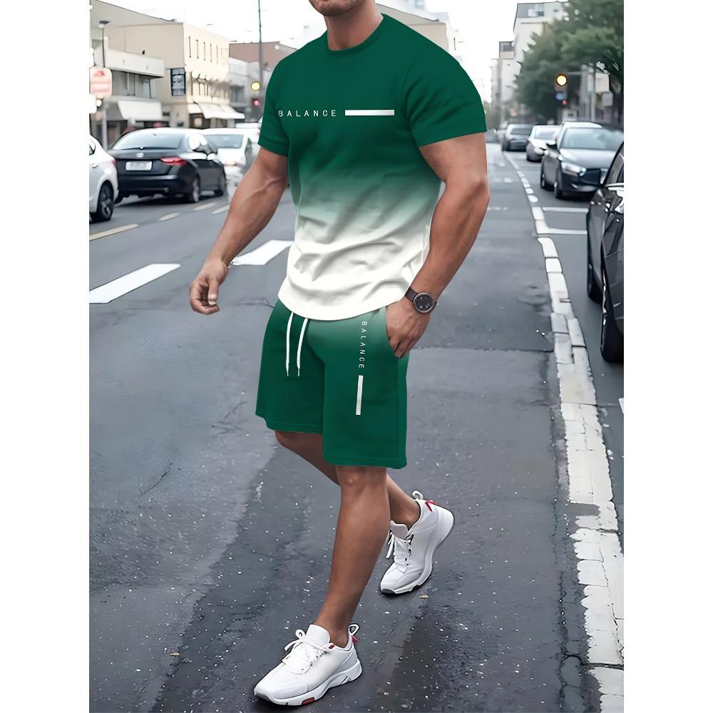 Sommeranzug 3D-Druck Herren Freizeit Kurzarmanzug Geeignet für Sportanzug Herren Rundhals Kurzarm Oberteil Und Shorts