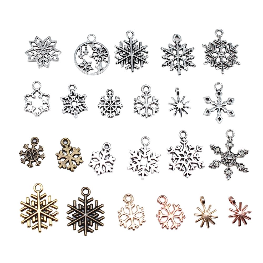 20 Stück Metall Zinklegierung Gemischte Größen Schneeflocken Anhänger Passend für Schmuck Weihnachtsanhänger Komponenten DIY Handgemachtes Basteln