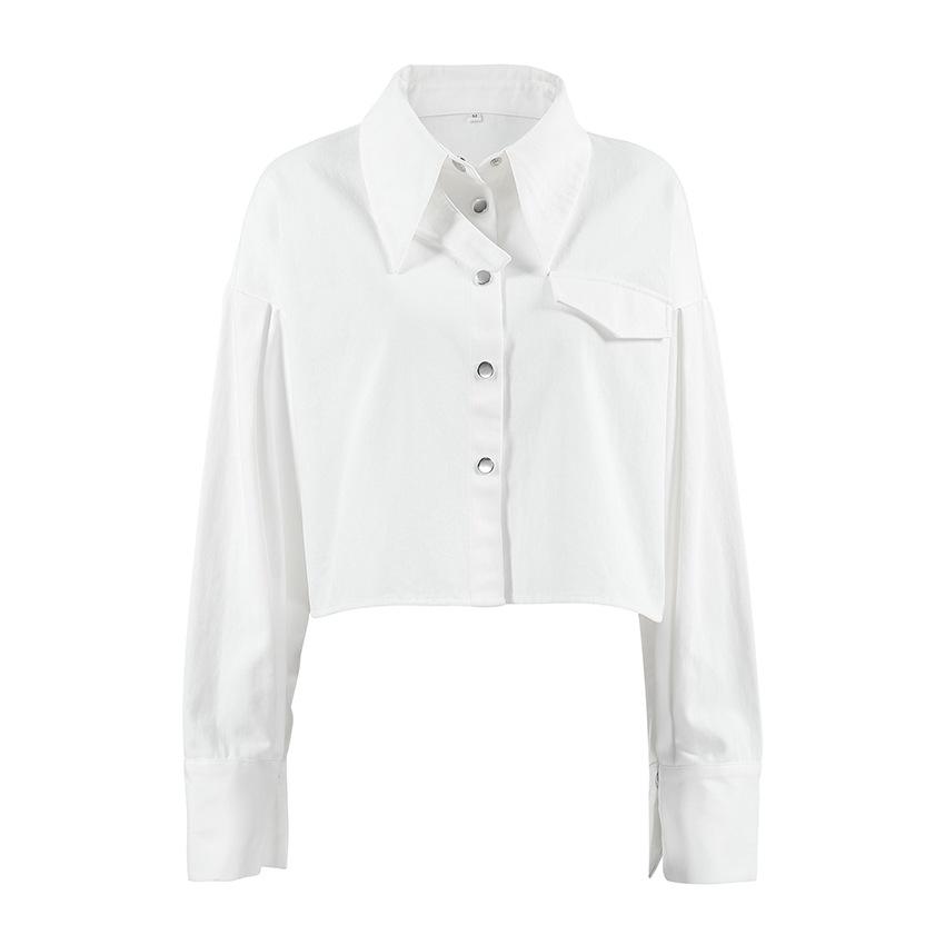 French lapel loose cotton short design shirt 1116 European and American autumn and winter fashion wholesale top women