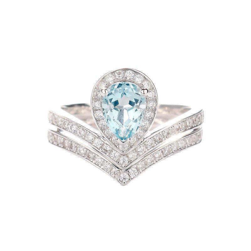 

Arcoiris 925 Silver Ring Set European and American Aquamarine Set Ring Size 10