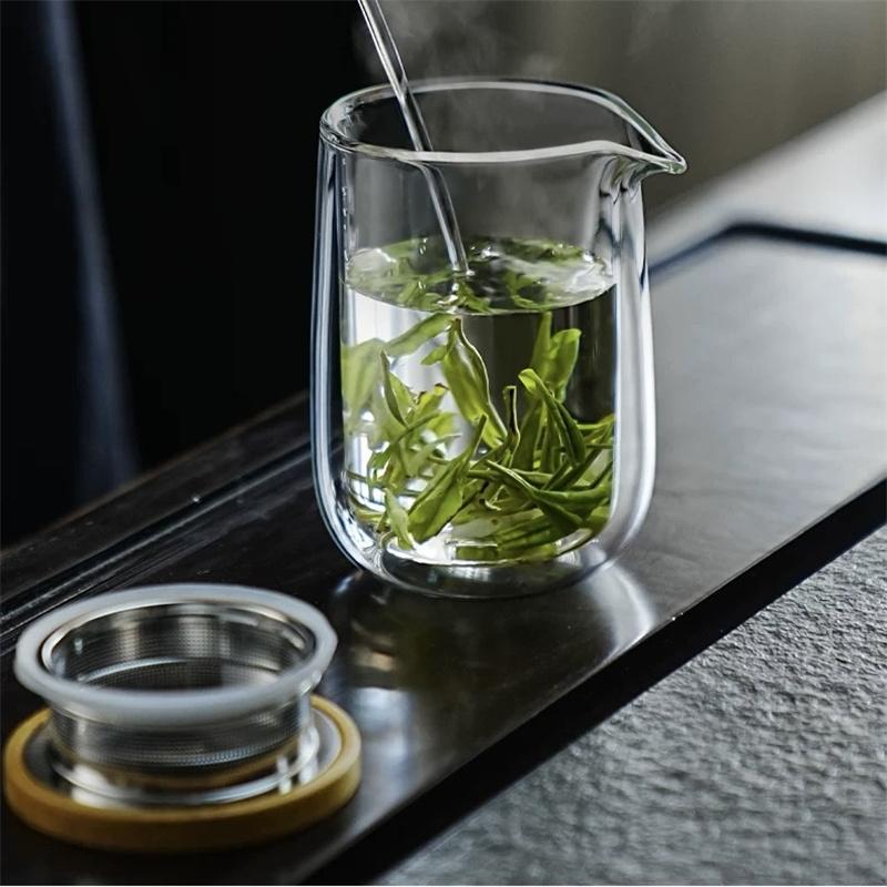220ml Heat Resistant Double Layer Glass Teapot Kungfu Tea Maker Pot ChaHai Tea Ceremony Fair Cup Tea Dispenser Teaware