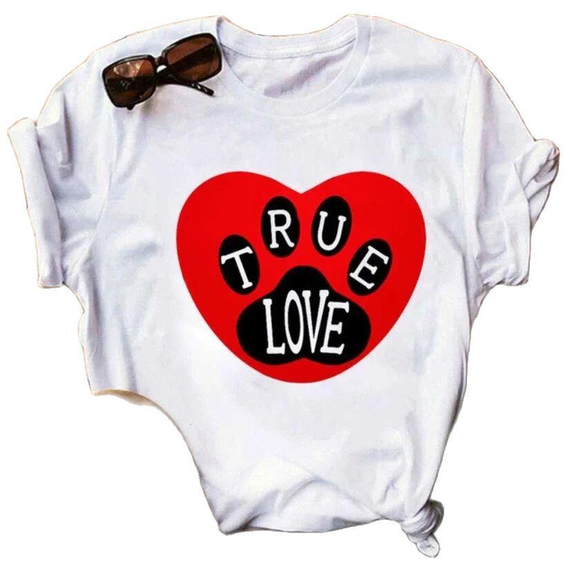 Women's Large Size Short Sleeve Crewneck T-Shirt Cartoon Hand-Painted Dog Paw Print Warm Polyester Fabric Summer Fashion