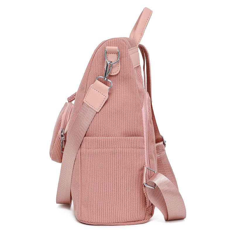 Damen Cord Rucksack mit kleiner Tasche, lässiger Mode Tagesrucksack