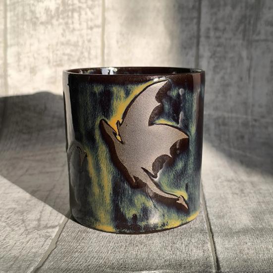 350ml Flaming Dragon Pattern Mug Ergonomic Handle Milky Yellow Glaze Mug