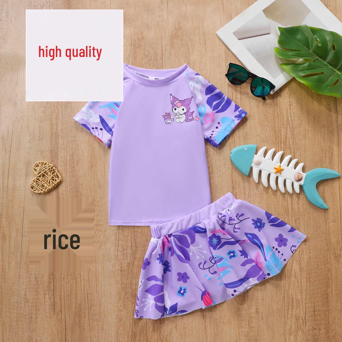Girls  Two-Piece Cartoon Swimsuit with Sun Protection for 2026 - Medium & Large Sizes 130 (For 120cm Height)