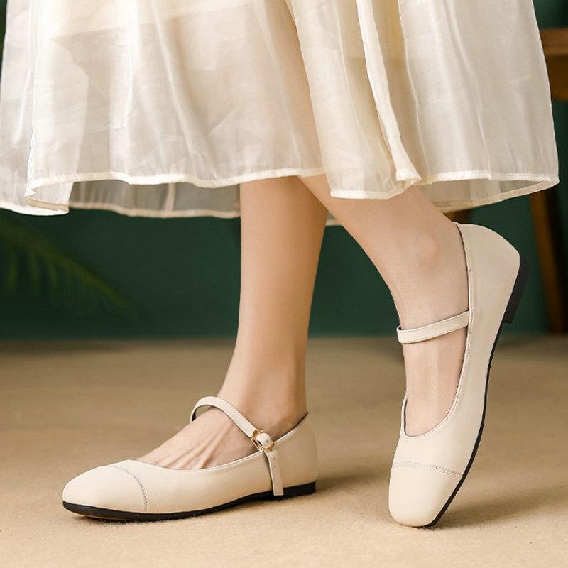 Fashion Flat Shoes for Women 2025 Spring and Autumn Retro Square Toe New Mary Jane Plus Size Women's Shoes 42 43 44