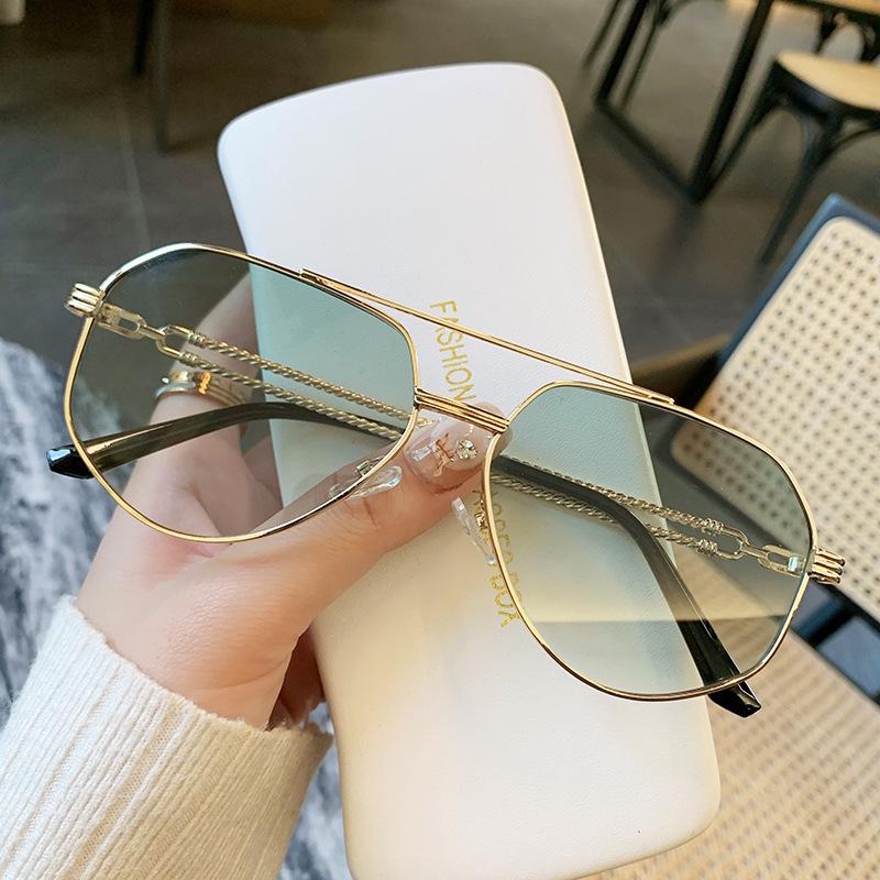Non-polarized Fashion Men Polygonal Metal Double Beam Sunglasses New Trendy Personalized Men Driving Goggles Light Luxury Brand