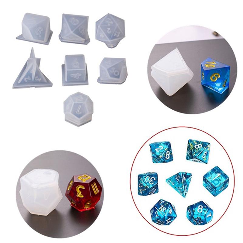 7Pcs DIY Dice Fillet Square Triangle Dice Epoxy Mold Digital Game Silicone  Mould