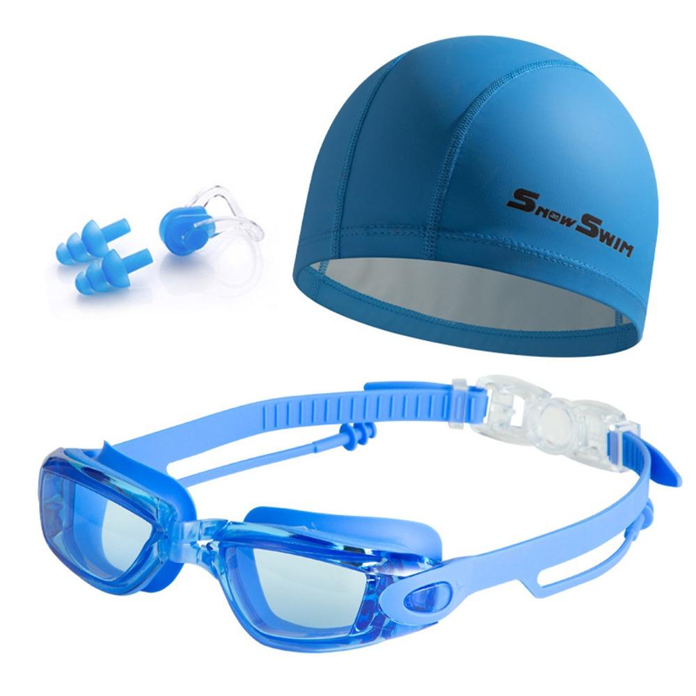 with Nose Clip, and Ear Plugs Silicone Swim Cap Anti-fog Diving Eyewear  Summer