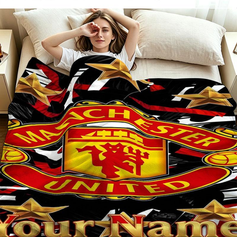 1PC Manchester United F Custom Name Patterned Flannel Blanket Suitable For All Seasons for Home Decor Warmth and Comfort Gifts Holiday Present