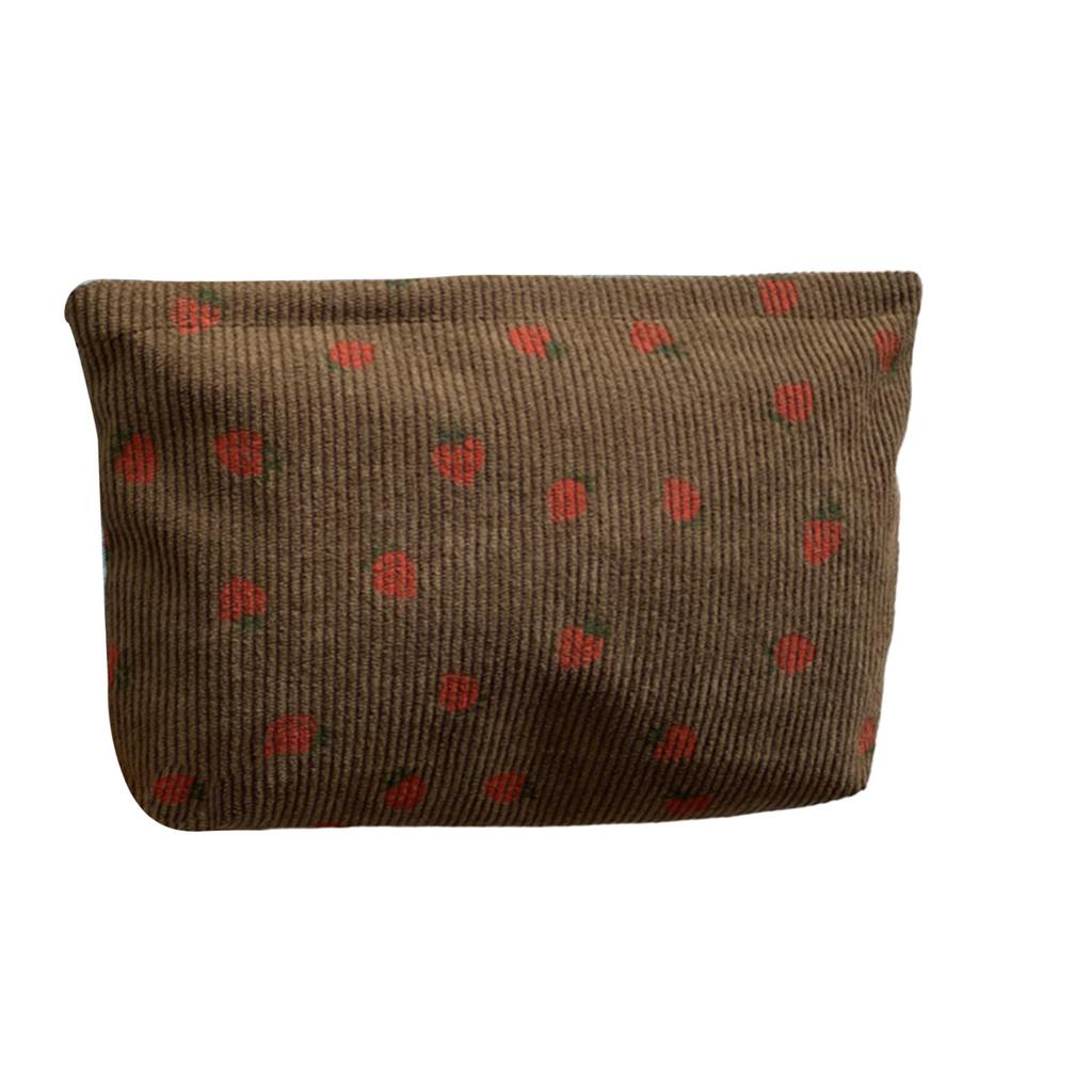 Strawberry Printed Corduroy Cosmetic Bag, Fashionable Toiletry Pouch for Women Travel, Gym, Vacation Organizer with Secure Zipper