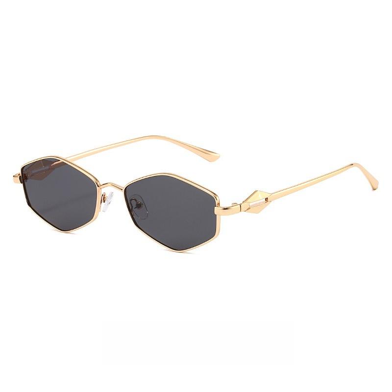 Women'S Rhombus-Shaped Metal Personality Small Frame Sunglasses Fashionable Dressing Travel Beach Uv400 Resistant Shades Glasses