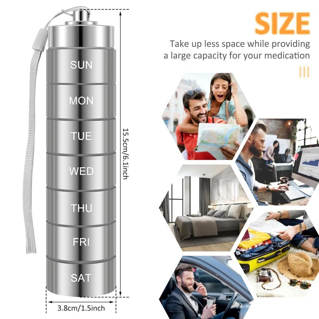 Portable Waterproof Pill Box Weekly Large Aluminum Case Container BPA Free 7 Day Daily Medicine Organizer Holder for Vitamin