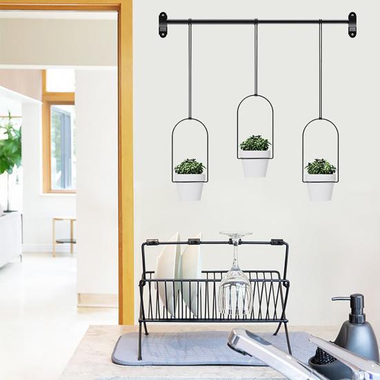 1 Set Hanging Plant Pot Wall Plant Hanger Includes Adjustable Metal Rod 3 Planters And Nylon Ropes Flower Pot Hanger