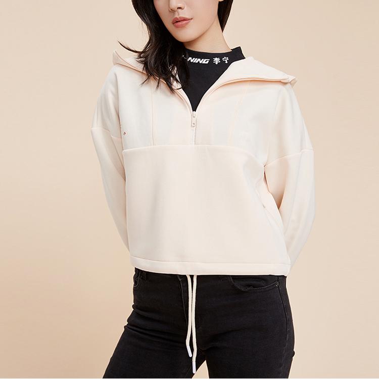 Li Ning Training Series Half Zip Hooded Pullover Sweatshirt Women Sweatshirt Vanilla-Apricot AWDQ372-3