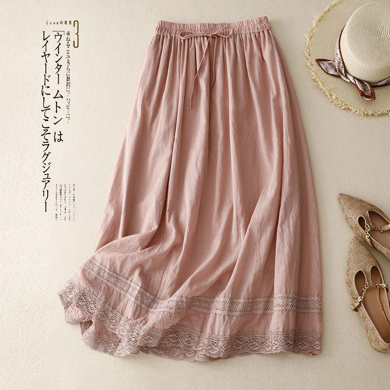 

Реальное фото летняя новая литературная свободная юбка средней длины с кружевом и эластичной талией женская 2XL розовый