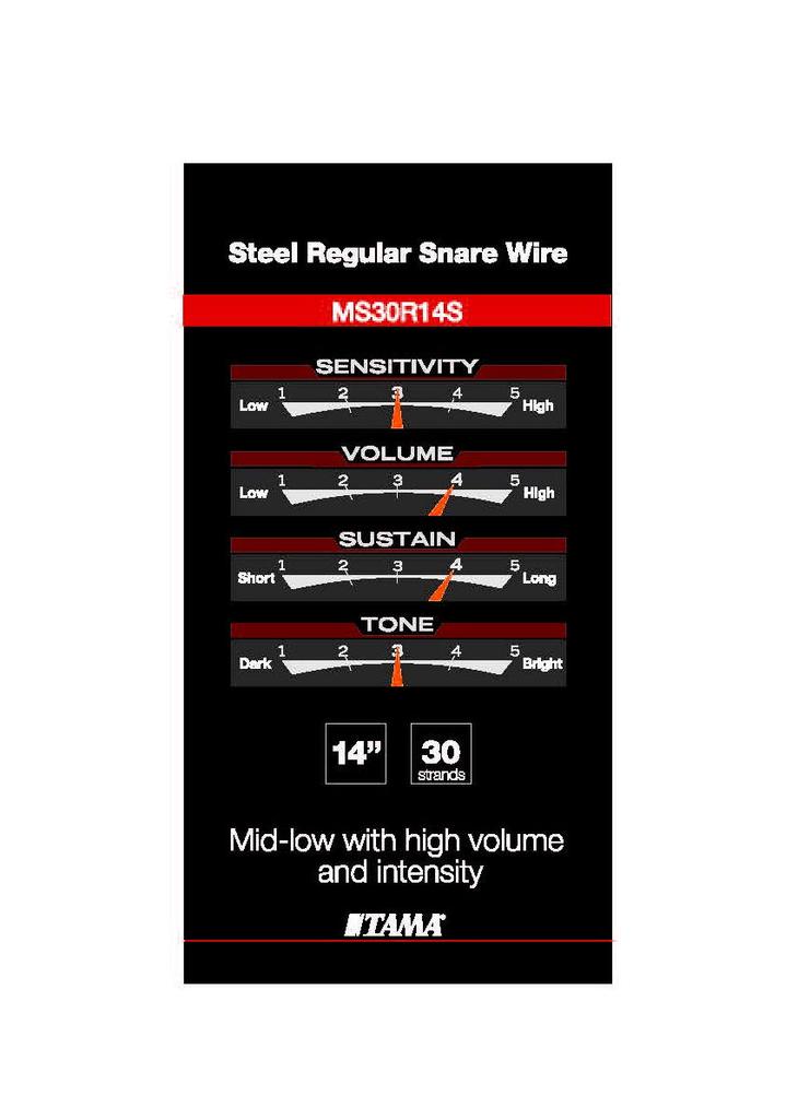 TAMA Snappy Regular Carbon Steel 30-Strand 14" Inner Surface MS30R14S