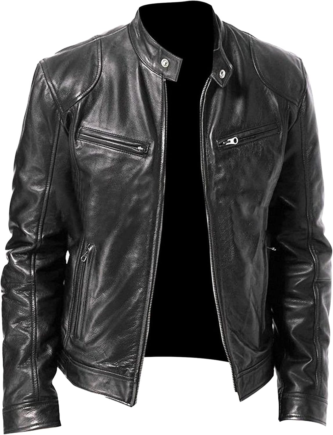 Cafe Racer Biker ādas jaka, melna