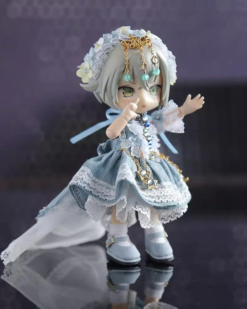 Obitsu 11 OB11 Size Outfit Set for Obitsu Dolls (11cm Body), Princess Dress, Lolita Style, Cute, 5-Piece Set (Blue Gray)