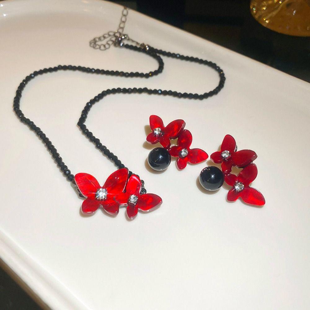 

Resin Butterfly Beaded Necklace Niche Butterfly Jewelry Set Birthday Present Style 2