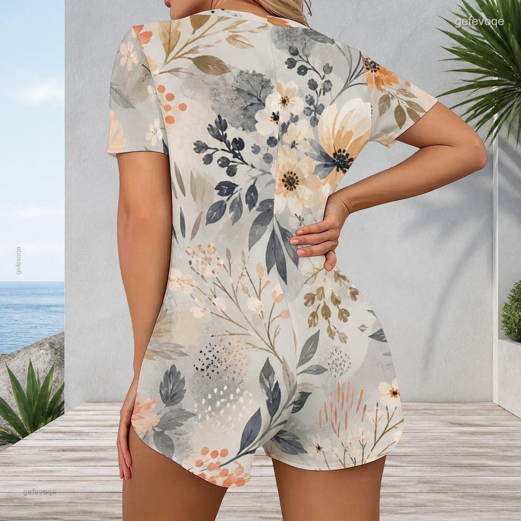 One Piece V Neck Short Sleeve Plus Size Womens Jumpsuit
