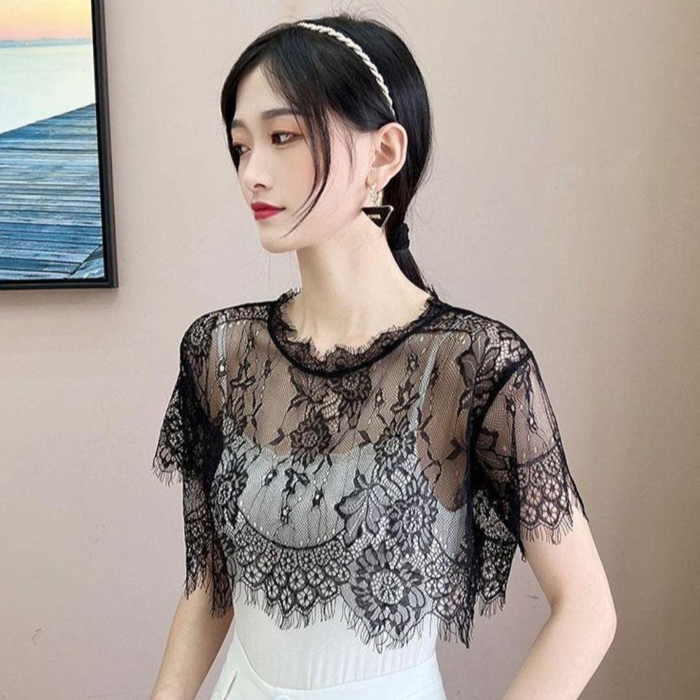 White Black Lace Shawl Lace Blouse Shoulders Scarf Fashion Fake Collar Cape  Spring Autumn
