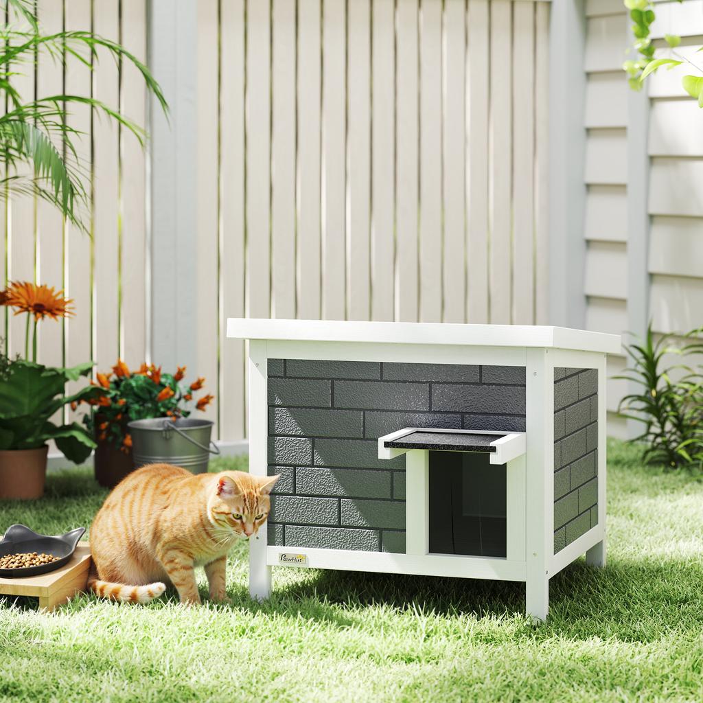 Outdoor Cat House Insulated with Openable Roof, Weatherproof Feral Cat Shelter for Rabbits, Cats, Grey
