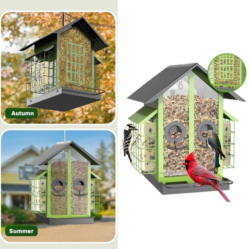 Outdoor Hanging Bird Feeder with Perch Large Capacity Feeding Station for Garden and Yard
