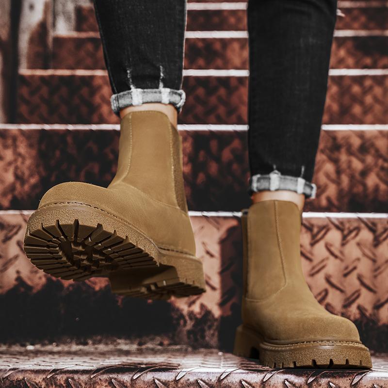 Mens Genuine Leather Chelsea Boots Ankle Casual Fashion Boot Luxury Winter Non-Slip Soles Pure Black Brown Suede
