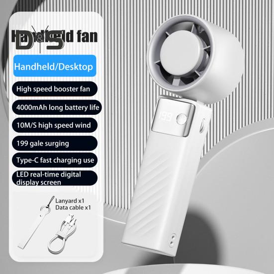 Handheld Cooling Fan with Digital Display Strong Airflow 1-199 Speed Low Noise Battery-Powered Portable Personal Fan