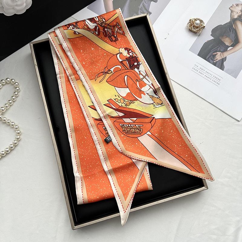 Double-sided Long Strip Small Silk Scarf Women's Professional Wear Spring and Summer New Decorative Small Scarf Tied Hair Band Streamer
