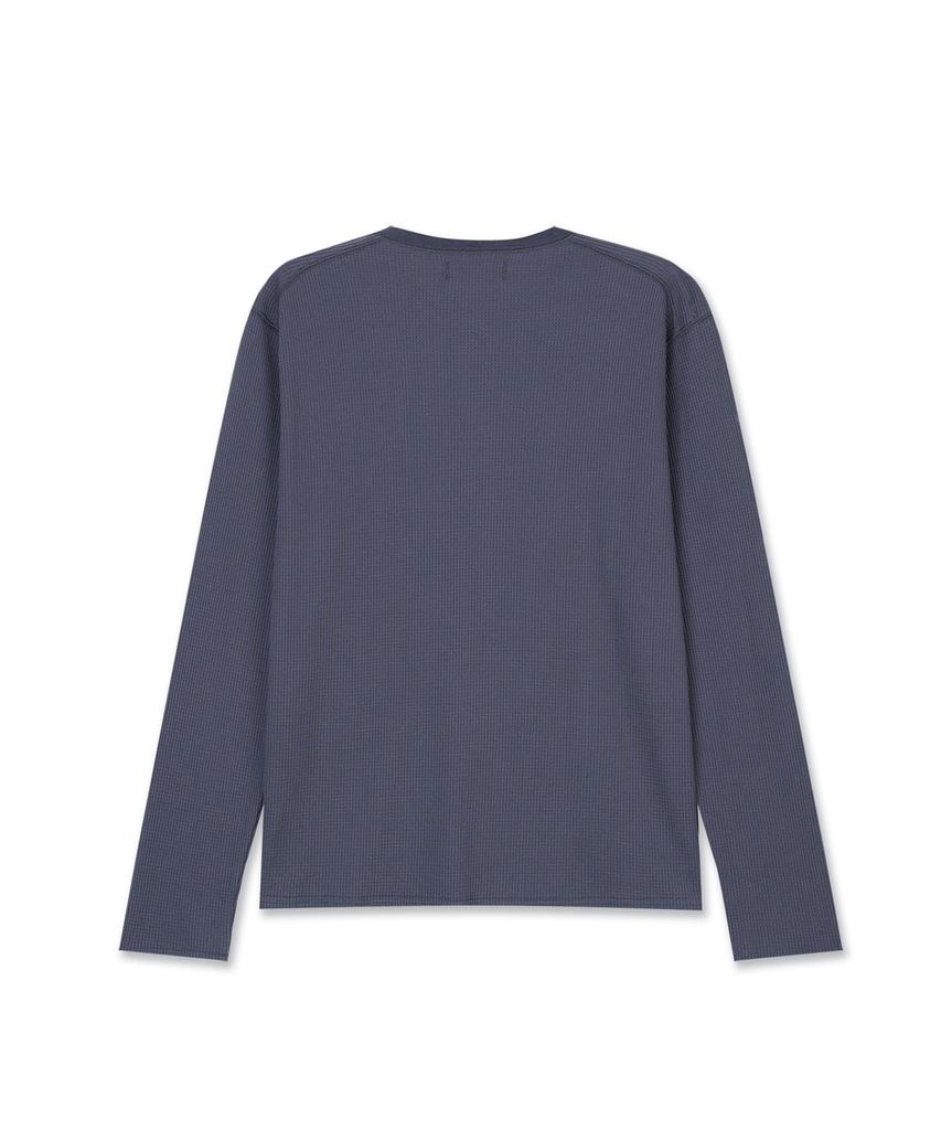 MICHIKO LONDON SPORTS Waffle Henley Neck Long Sleeve Smoke Navy
