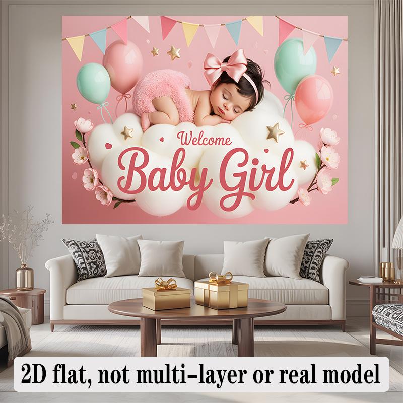 2D flat banner 1 piece baby welcoming girl background fabric for decoration polyester banner decoration
