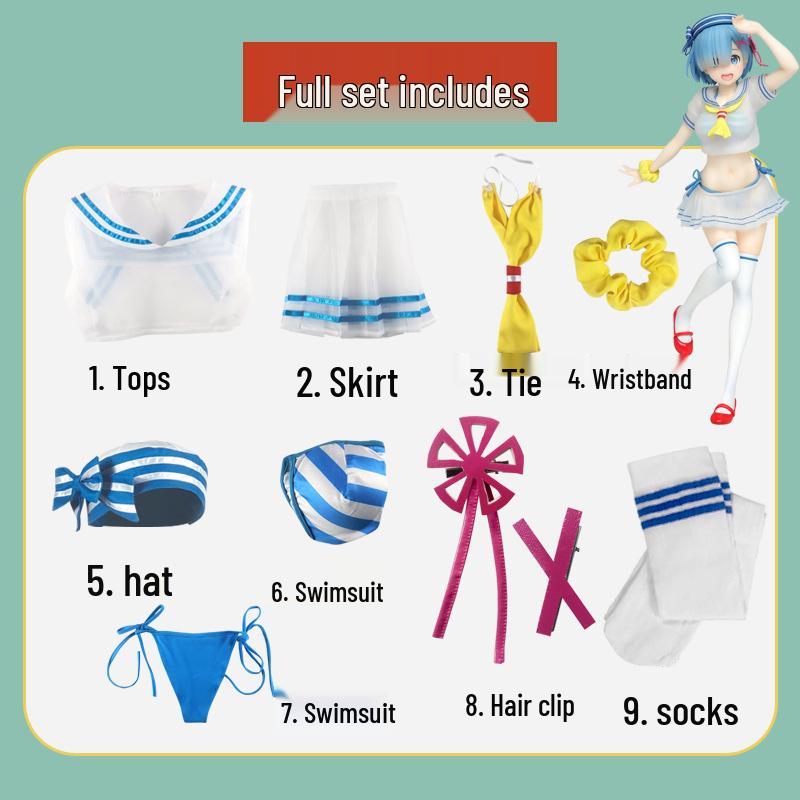 

Zero to One Rem Sailor Suit Swimsuit Cosplay Set M