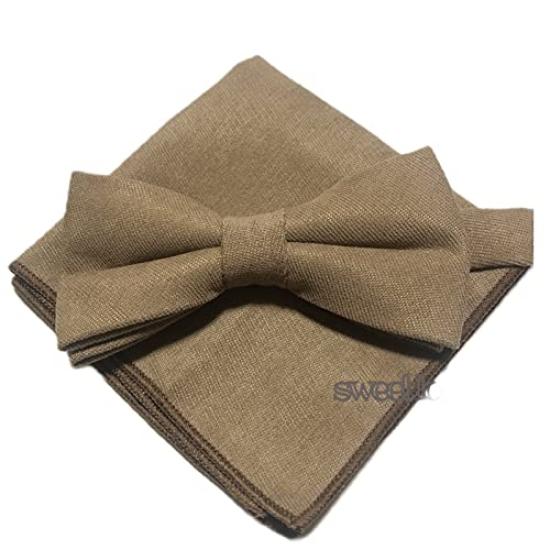 

Beige [Bow Tie & Pocket Square] 2-Piece Set, Plain, Men s, One-Touch, Formal, Wedding, After-Party