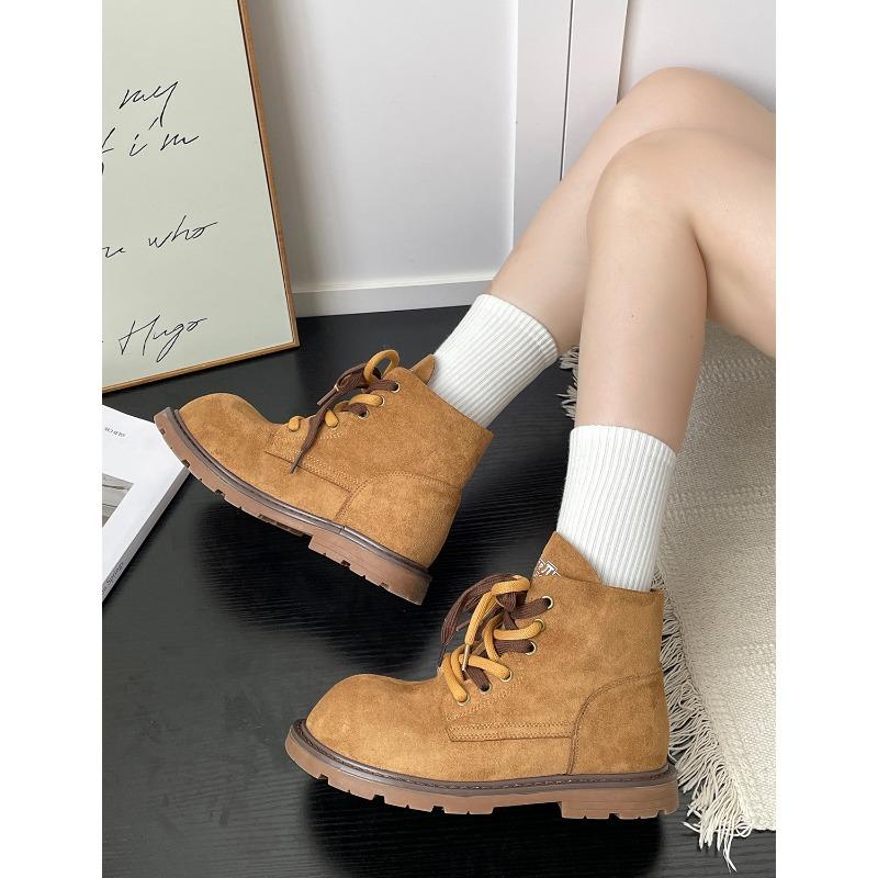 

Осенне-зимние новые женские короткие ботинки Мартин с круглым носком, ретро, универсальные, на небольшой толстой подошве, большие желтые ботинки 37