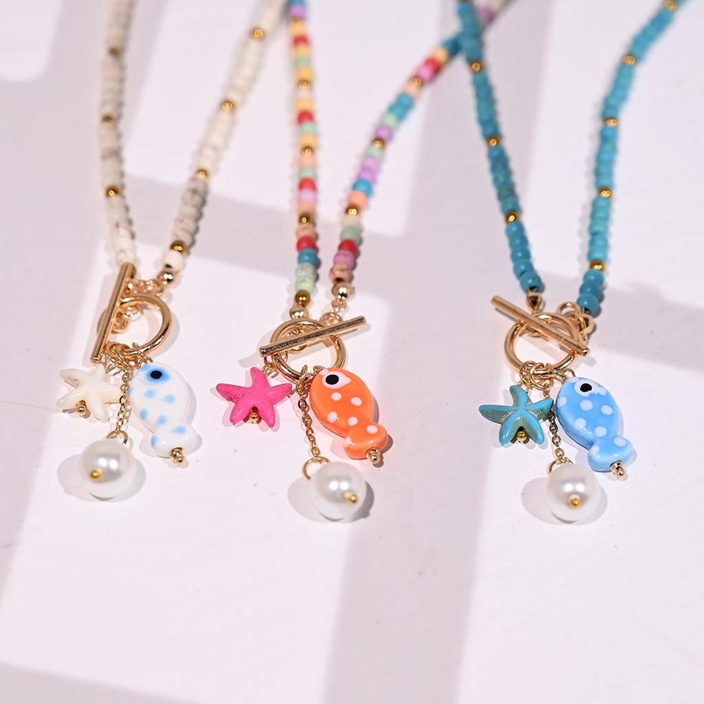 Ceramic Beaded Fish Pendant Necklace Inspired By Ocean Life With Colorful Accents For Everyday Wear