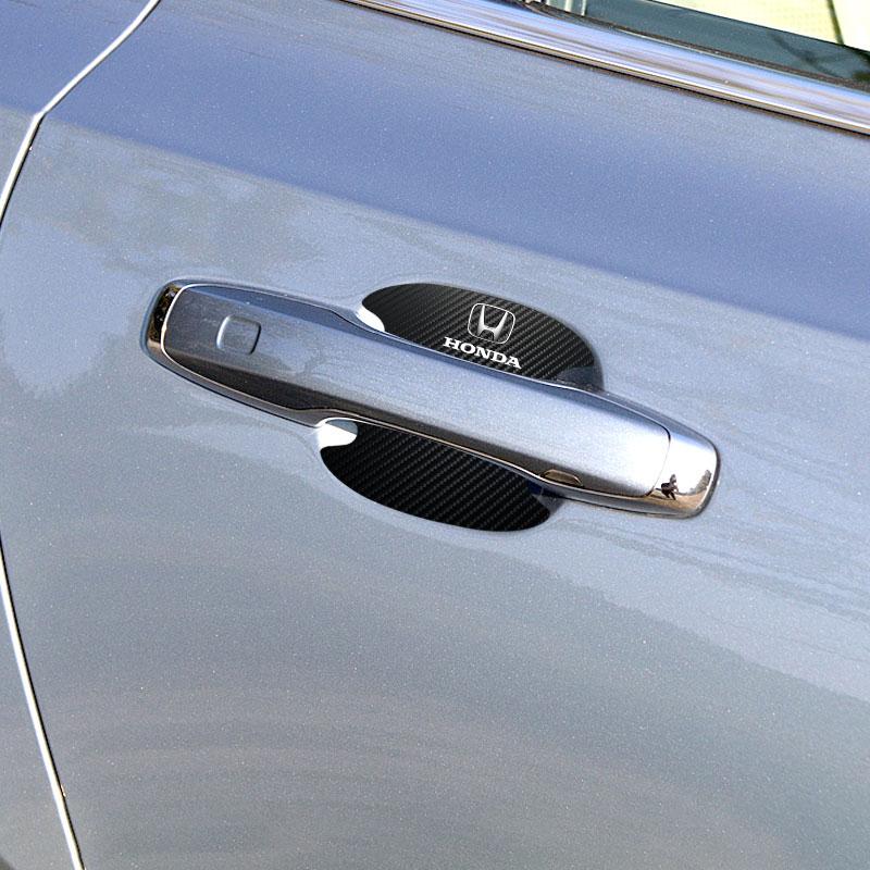 4PCS Car Door Handle Protection Sticker Emblem Car Decoration Styling For Honda Fit Mugen Insight Type S R VTEC DOHC Modulo Vezel Legend RR Si