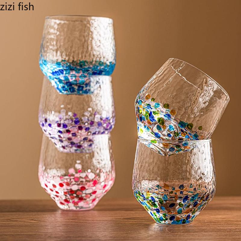 Handgezeichnetes Wellenpunkt-Glas Kreatives Hammer-Muster Joghurtbecher Milchbecher Frühstückstassen Haushaltswassergläser Teetassen