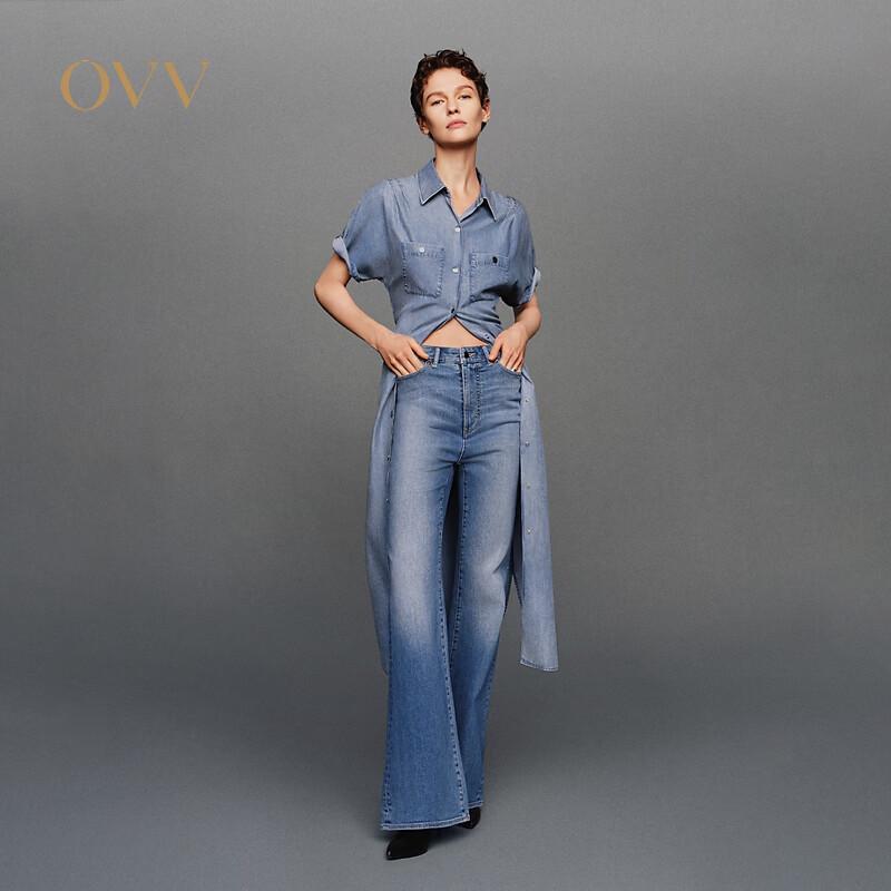 OVV Women s Tencel Denim Short Sleeve Dress with Belt L светло-синий