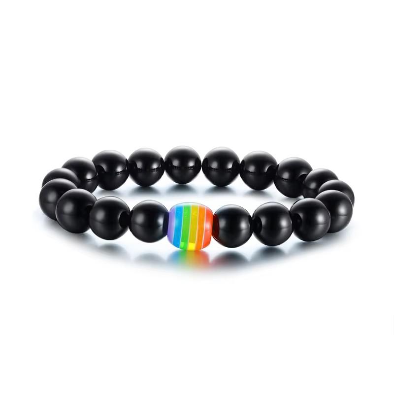 Women Men Rainbow Flag Ball Natural Stone Black Onyx Beads Bracelet June Pride LGBT GAY Couple Jewelry For Love jewelry