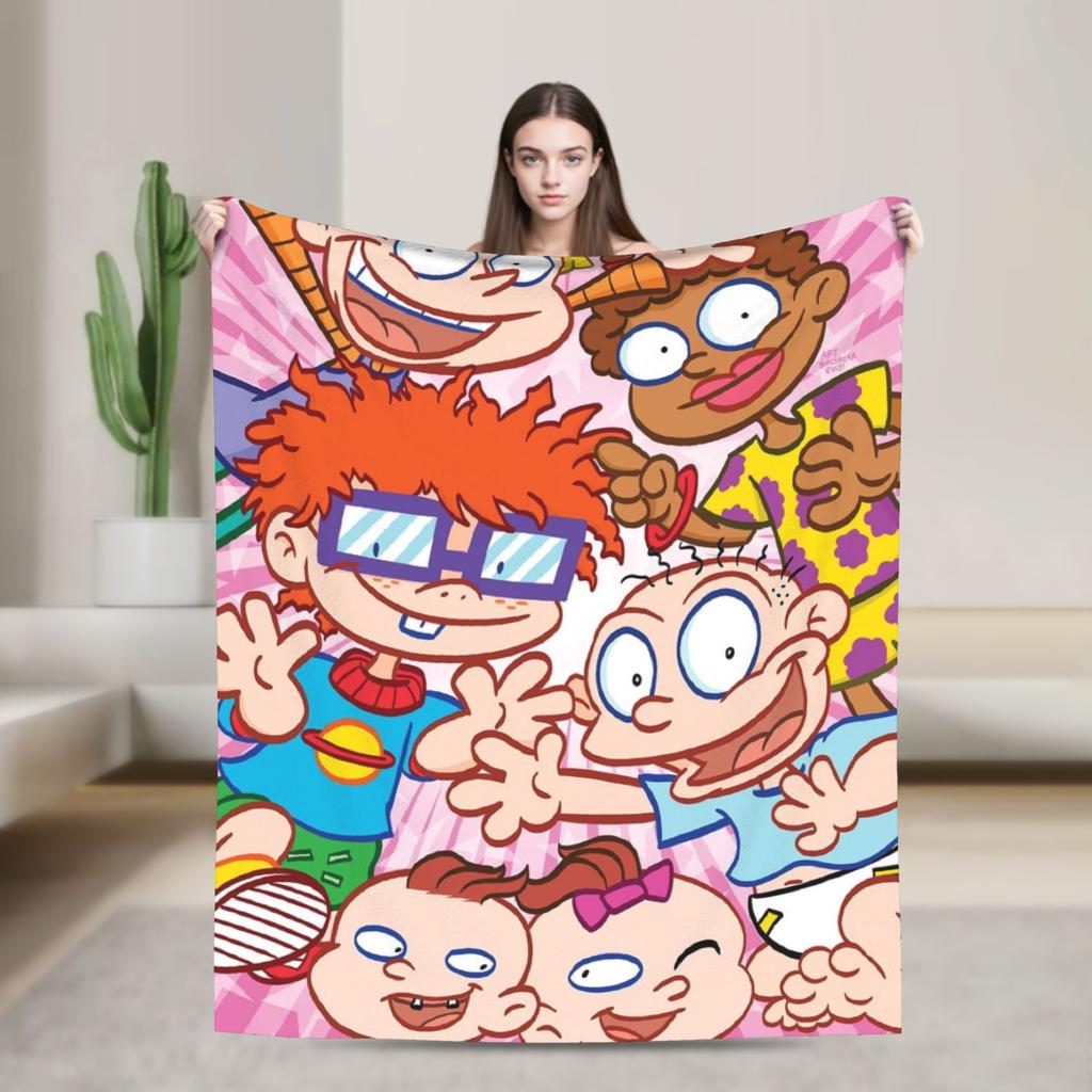 Rugrats Playful Character Blankets  Warm Soft Plush Throw Blanket For Couch Chair Airplane Travel Flannel Bedspread Bed Cover