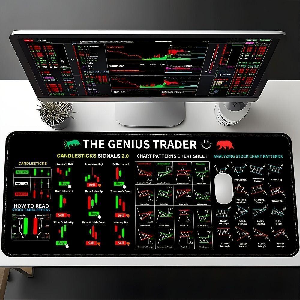Smooth Trader Desk Pad Efficient Candlestick Pattern Art Mouse Pad For Stock Market, Forex