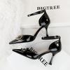 High-End Pointed-Toe High Heels Strap Patent Leather Shiny Sandals Hollow Metal Buckle Temperament Women's Shoes Elegant