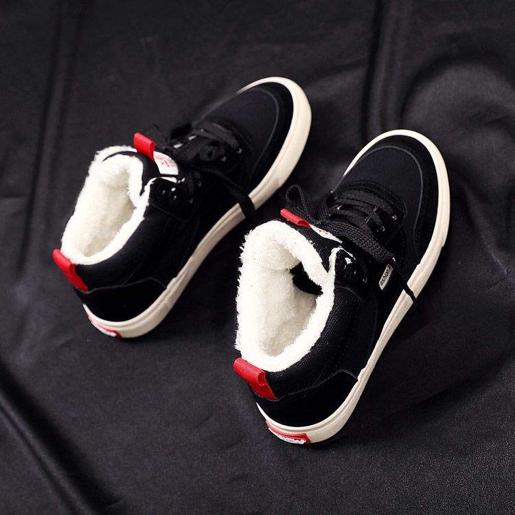 Autumn and Winter High-top Couple Large-size Canvas Board Shoes Children Black Velvet Cotton Shoes Work Leisure Flat-bottom Fashion Trend