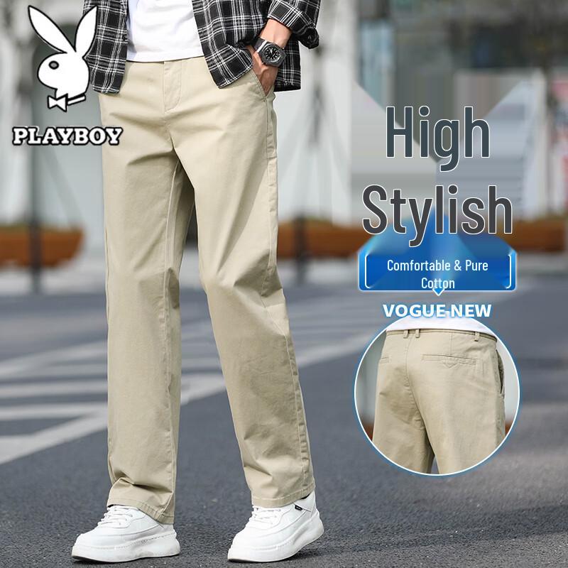 PLAYBOY Men s Summer Cool Feel Slim Straight Casual Pants 38 хаки