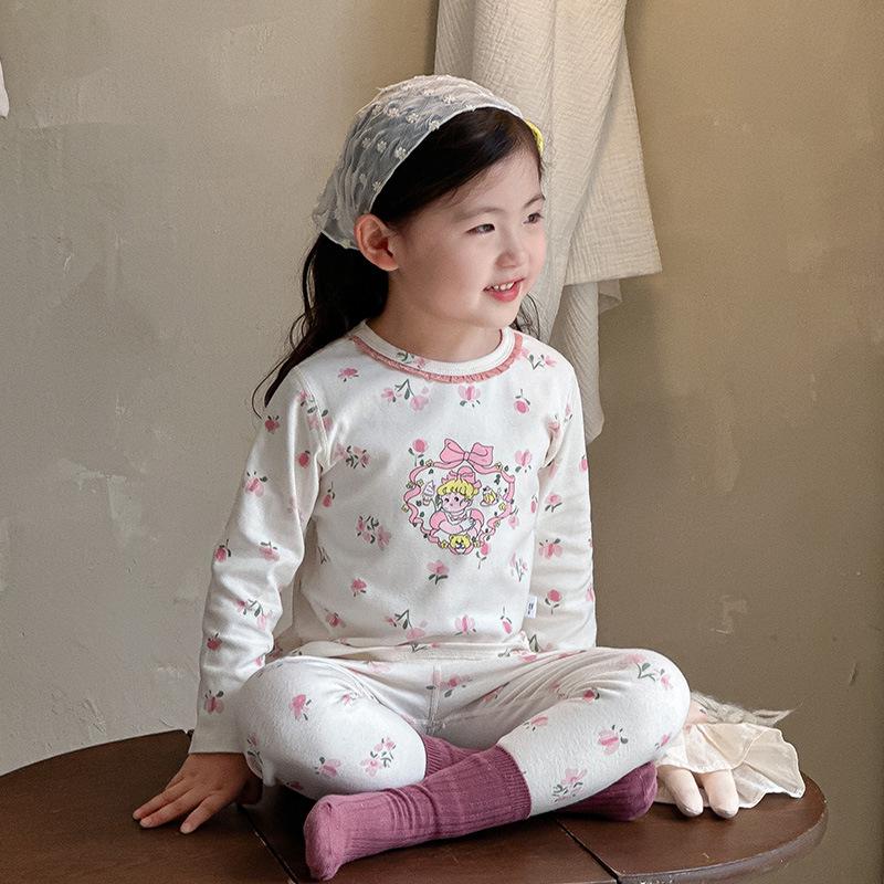 Tagless Kids' Long Johns & Tops Autumn Pajama Set, Class A Cotton, Brushed, for Boys & Girls, Home Wear, Spring/Fall Long Sleeve.