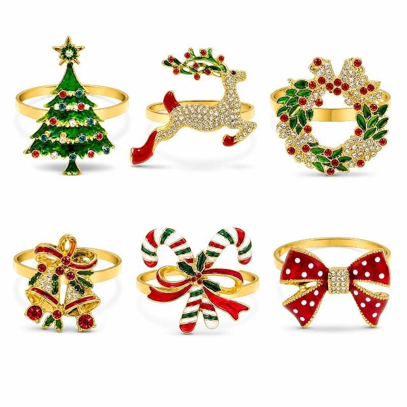 6Pcs Xmas Napkin Holder Rings Wreath Christmas Napkin Rings For Holiday Party Dinner Table Decoration