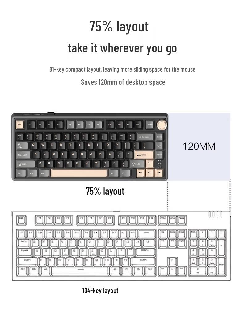 RKR75 Bluetooth Tri-Mode RGB Hot-Swappable Mechanical Keyboard for Esports